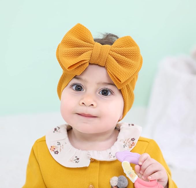 Cinaci 12 Pack Solid Candy Colors Stretchy Wide Nylon Headbands with Knot Big Hair Bow Elastic Headwraps Oversized Hair bands Large Hair Bows Hair Accessories for Baby Girls Infants Toddlers Kids