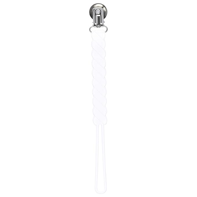 Three Little Tots All Silicone Modern, Short and Safety Tested Pacifier Clip (White, Twist)