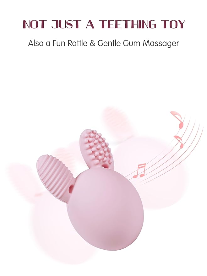 Teether Baby Teething Toy Rabbit Egg Rattle Toy Teething Pain Relief for Babies Boys Girls - Pink