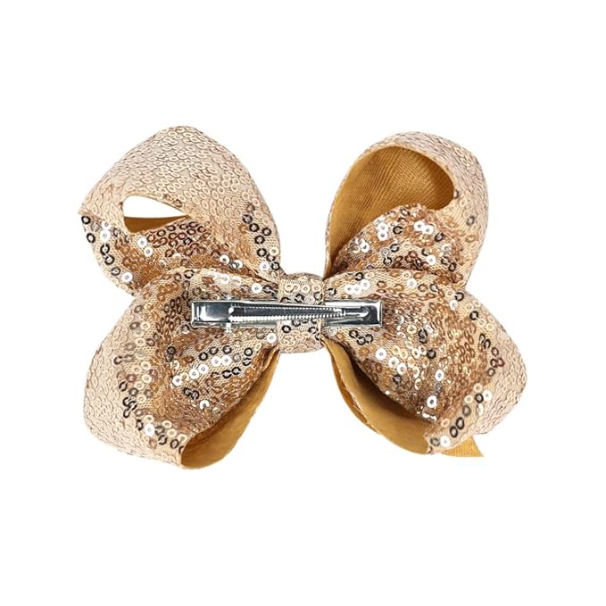 6 Inch Gold Sparkly Glitter Sequin Hair Bows for Girls Toddlers Kids Children Teenage (2PCS)