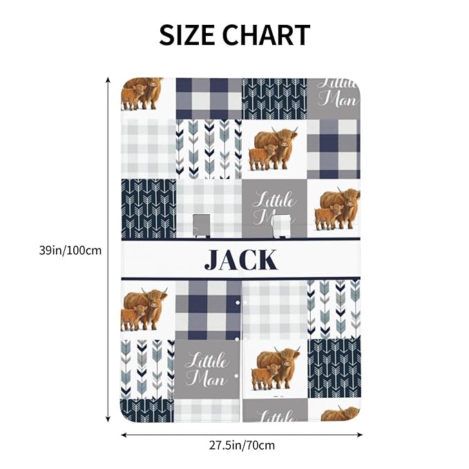 Personalized Baby Car Seat Canopy for Babies, Custom Name Car Seat Covers for Boys and Girls, Opening Minky Nursing Breastfeeding Cover for Infant, Carseat Canopies for Newborn (High Land Cow Blue)