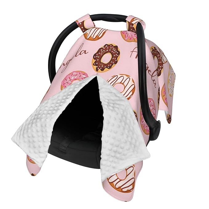 Personalized Baby Car Seat Canopy for Babies with Name, Custom Doughnut Stroller Car Seat Covers for Girls, Minky Nursing Carseat Cover for Breastfeeding, Car Seat Canopies for Newborn