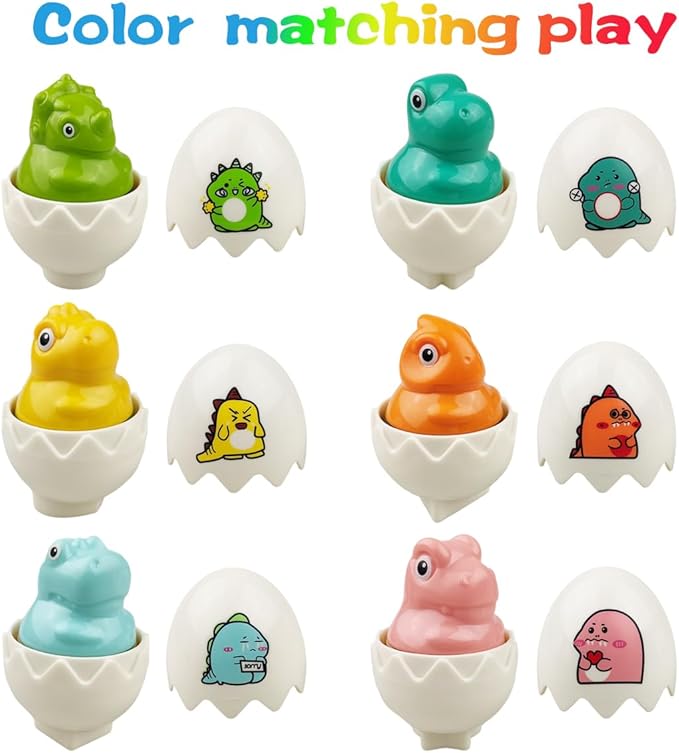Pinkiwine Easter Hide & Squeak Dinosaur Eggs Montessori Sorting & Matching Learning Toys for Toddlers Kids Boys Girls Easter Basket Stuffers Gifts Party Favors