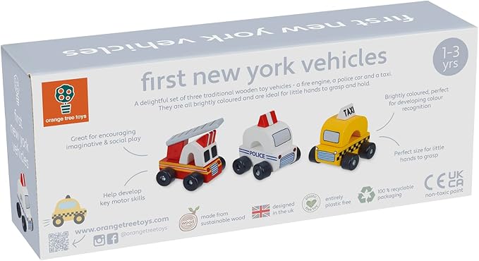 Orange Tree Toys New York Vehicles | Hand Painted Colorful Wooden Toy for Toddlers Age 12m+, Sustainably Made, Set of 3
