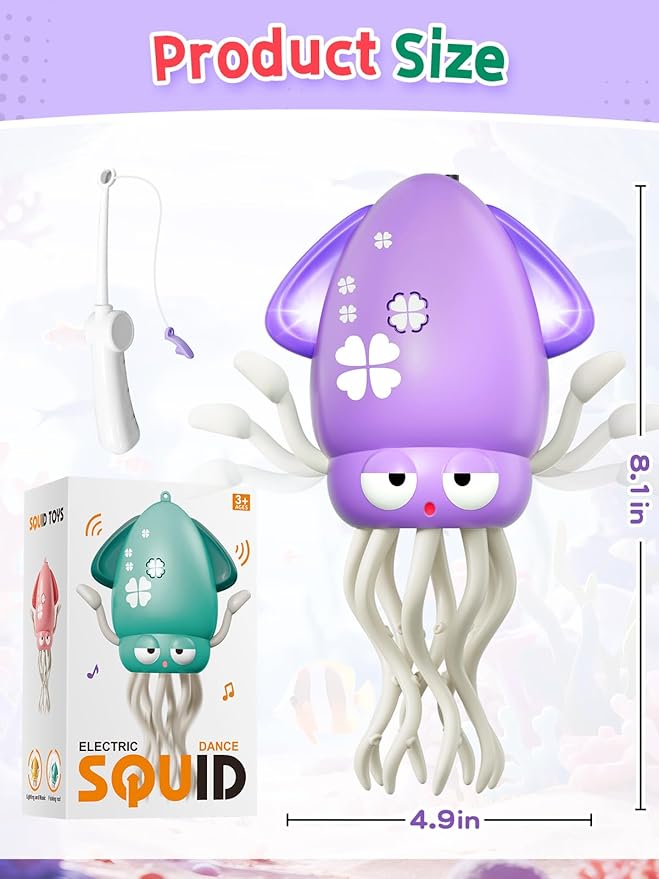 WAVISA Dancing Squid Baby Toy Gifts, Dancing Octopus Tummy Time Toys for 3-6 Months, Crawling Octopus with Music and Light, Squid Baby Toy for 3 4 5 6 7 8 9 10 11 12 Toddler Boy Girl Birthday Gifts