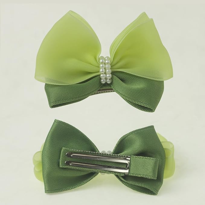 Pearl Green Bow Hair Clips for Little Girl-2 PCS