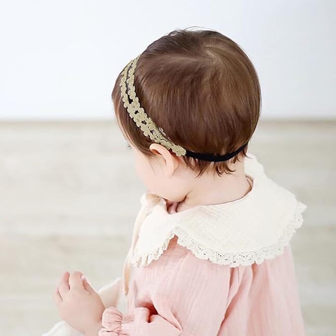 Baby Girls Flower Headbands Cute Kids Christening Headband Soft Lace Hairbands Floral Crown Newborn Infant Toddlers Hair Accessories for Birthday Party Photography(Gold Flower)