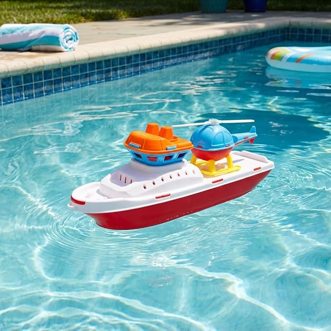 Toyland® 17" Floating Tugboat Bathtub & Pool Toy for Toddlers – Water Boat with Removable Helicopter, Durable Non-Toxic Kids Water Toy for Bath Time, Pool & Outdoor Play (Ages 2+)