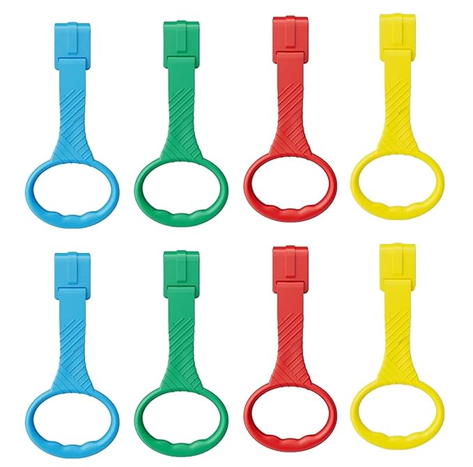 8 Pcs 4 Color Walk Assistant Plastic Crib Pull Rings for Pull Up Rings Cot Hanging Rings for Infant Toddler Practice Tool (8, 7.5 inch)