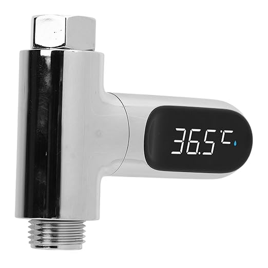 Digital LED Shower Thermometer for Accurate Temperature Control in Bathroom, No Batteries Required for Family with Babies Aluminum Shower Thermometer Home Kitchen, 360° Rotating LED Display