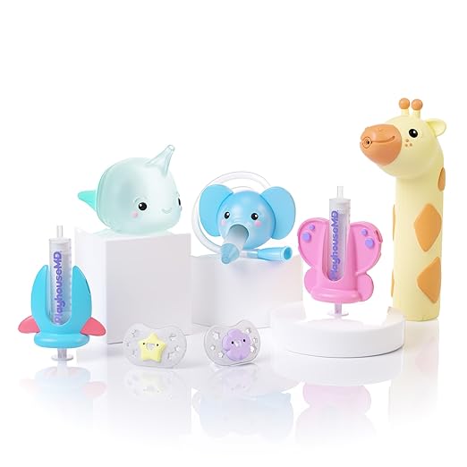 Playhouse MD Ultimate Cough and Cold Bundle – 5-in-1 Kit with Forehead & Ear Infrared Thermometer, Baby Nasal Aspirator & Nasal Bulb, Medicine Syringe Pacifier Dispenser | Toddler & Baby Essentials