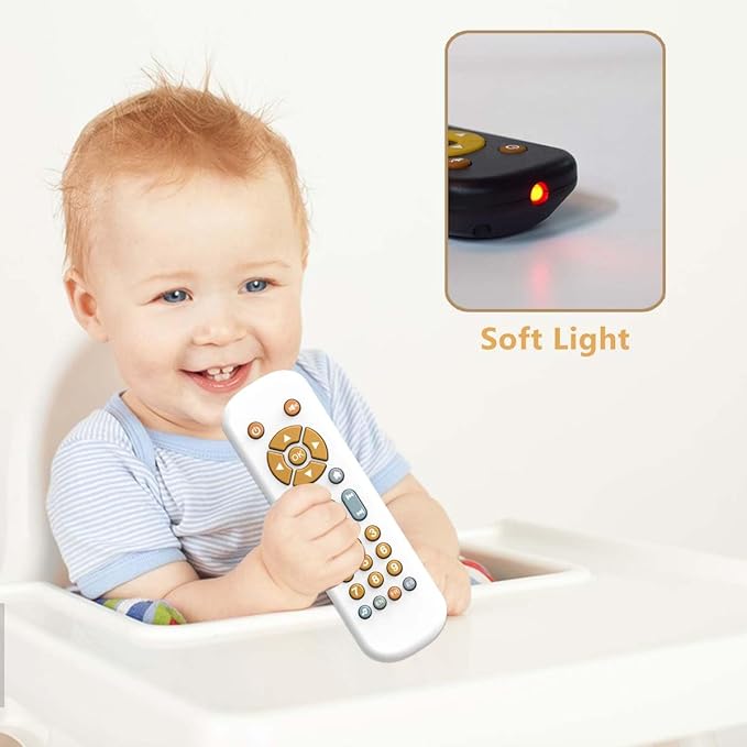Baby TV Remote Control Toy with Music Sound and Light, Toddler Realistic Play TV Remote Toys Early Educational Learning Toy with 3 Language Musical Toy for 6-36 Months(White)