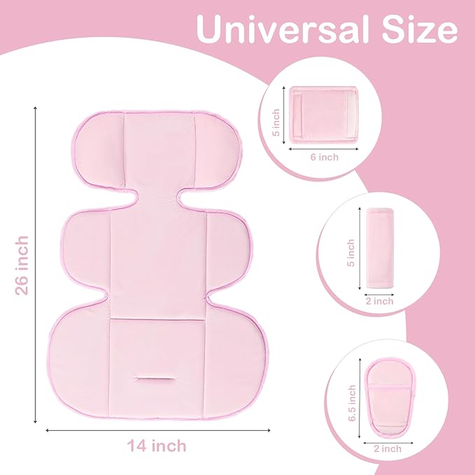 Hooyax Infant Car Seat Insert with Ultra-Thick Head Support - Universal 3-in-1 Baby Car Seat Cushion Set, Dual-Sided Newborn Carseat Insert for Carseat, Stroller, Bouncer, Swing(Pink)