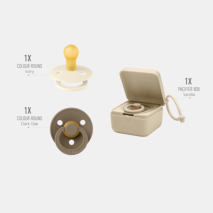 Bibs Baby Pacifier Box Bundle | Colorful Pacifiers & Pacifier Box - Essential Kit for Happy Babies & Busy Parents | Vanilla