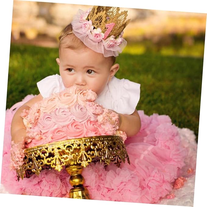 SHOWERORO First Birthday Hair Accessories for Girls - Headband, Tiara Crown with Lace Flowers