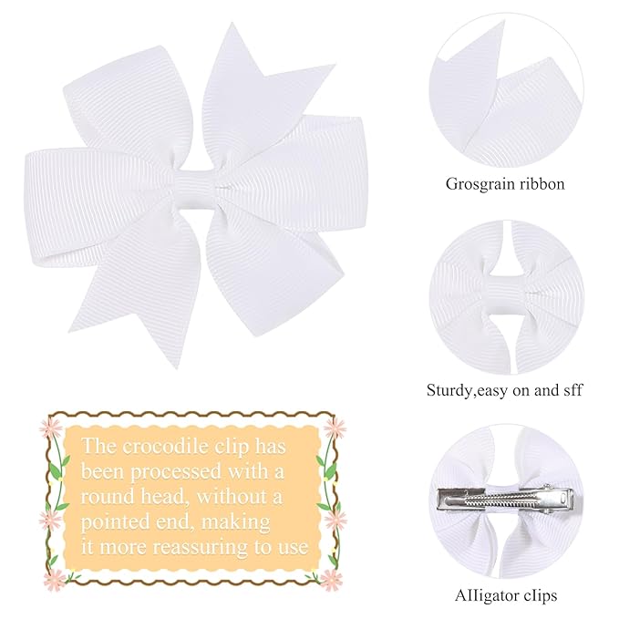 Choicbaby 3 Inches Hair Bows for Girls White Grosgrain Ribbon Pinwheel Hair Bows Clips Toddler Hair Clips for Birthday Baby Shower Gifts 6 Pack Photo Props