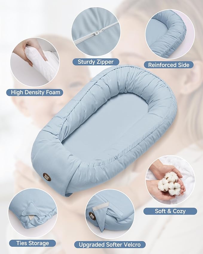 Baby Lounger, Adjustable Baby Lounger for Newborn 0-24 Months, Breathable & Soft Infant Lounger,Tummy Time Lounger for Home and Travel,Baby Girls & Boys Babies Stuff, Mother's Day Gift for Her, Blue