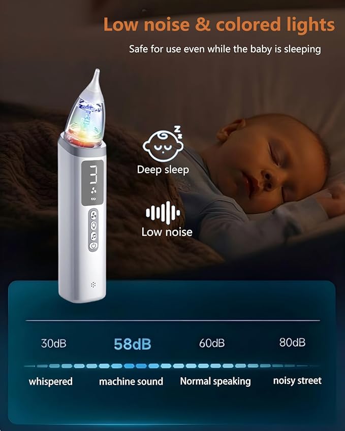 Nasal Aspirator for Baby,Baby Nose Sucker,Electric Nasal Aspirator for Baby,for Relieving Nasal Congestion,Nose Cleaner with 3 Silicone Tips,Adjustable Suction Level,Music and Light Soothing Function