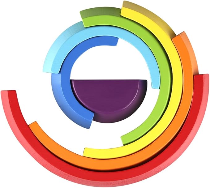 Coogam Wooden Rainbow Stacker Nesting Puzzle Blocks - Tunnel Stacking Game Building Creative Color Shape Matching Jigsaw Learning Toy Set Board Early Development for Kids Boy Girl