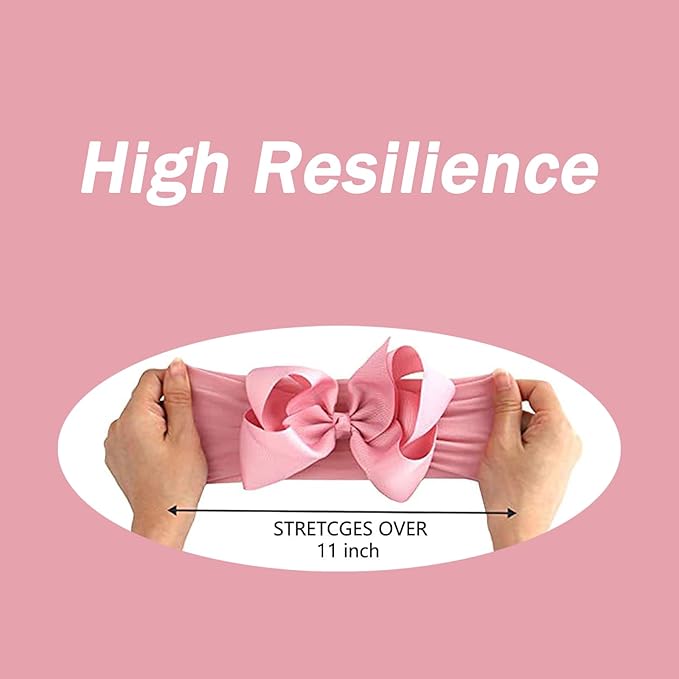 3 Pcs Baby Girls Headband Bows, Soft Nylon Hairbands Cute Big Bow Super Elastic Headband For Baby Girls Newborn Infant Toddlers (Beige Pink White, Large)