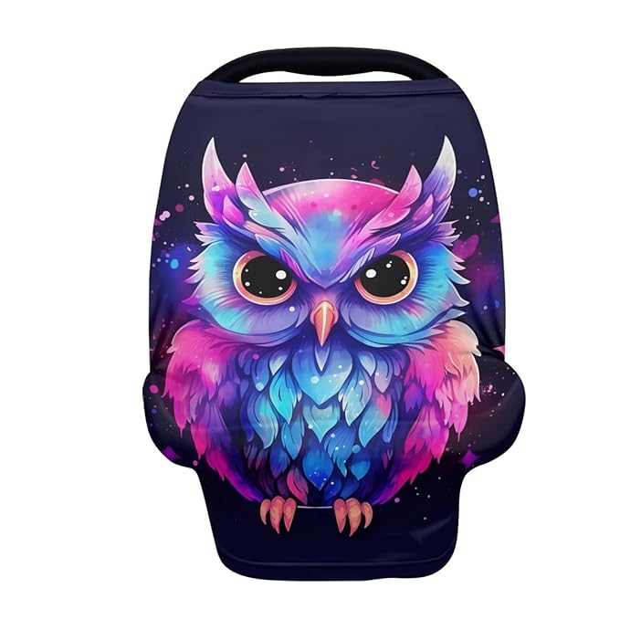 HUIACONG Colorful Neon Owl Babies Nursing Scarf Breathable Baby Nursing Poncho for Newborns Travel Sleep Carseat Canopya Stretchy Baby Car Seat Covers