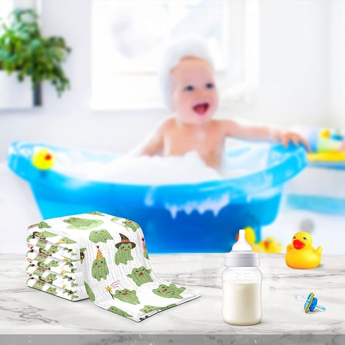 Cute Toads Frogs Baby Muslin Washcloths Soft Face Towel for Newborns, 11.8 X 11.8 Inch, 5 Pack