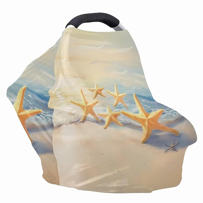 Beach Starfish Baby Car Seat Covers Multi-Purpose Sun-Proof Car Seat Cover Breastfeeding Shawl Durable Multi-Use Car Seat Canopy Cover Dust Cover