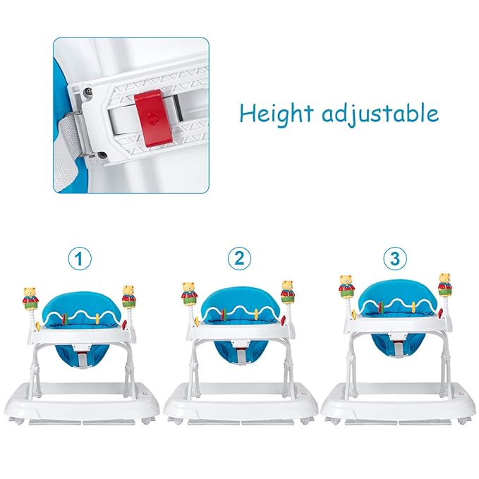 Baby Walker, Smart Steps Baby Activity Walker with Walking Toys & 3-Levels Adjustable Height, Comfy High Back Seated Baby Walker with Wheels for Boys & Girls (Blue)