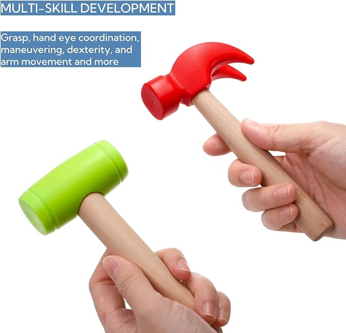 10 Pack Kids Hammer Toy, Wooden Small Simulation Maintenance Tools, Pretend Play Educational Toys for Teens Girls Boys School Games Supplies