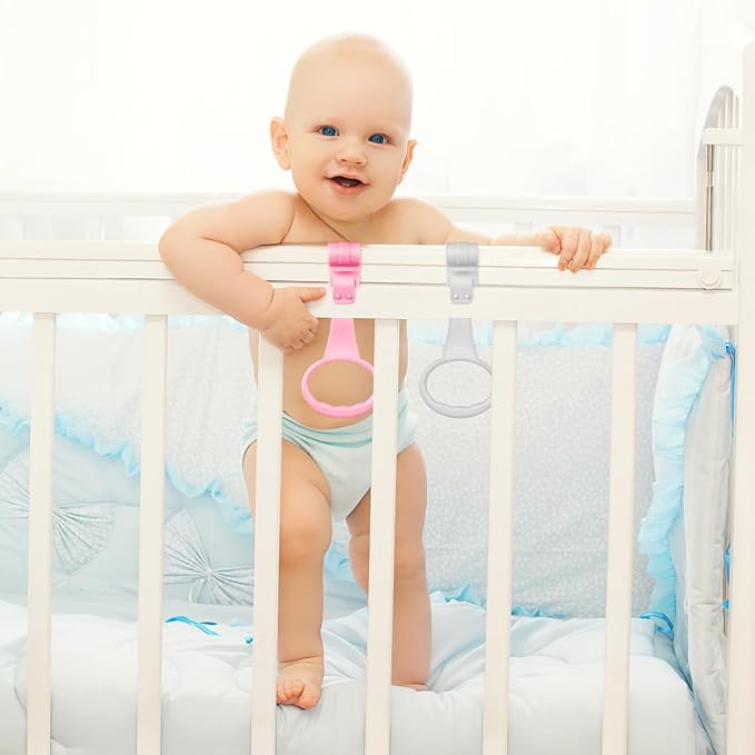 TOYANDONA Baby Pull up Rings for Playpen 4Pcs Infant Crib Hanging Rings Baby Stand up Walking Assistant Handles Easy Install Nursery Activity Toy 7.71X3.54X0.90In