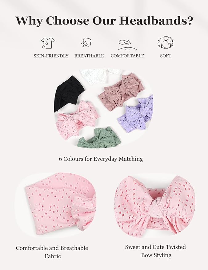 Stretchy Baby Girl Headbands Bows, Infant Headband Bows for Baby Bonnet Newborn Head Wraps Toddler Unisex (03H-17)