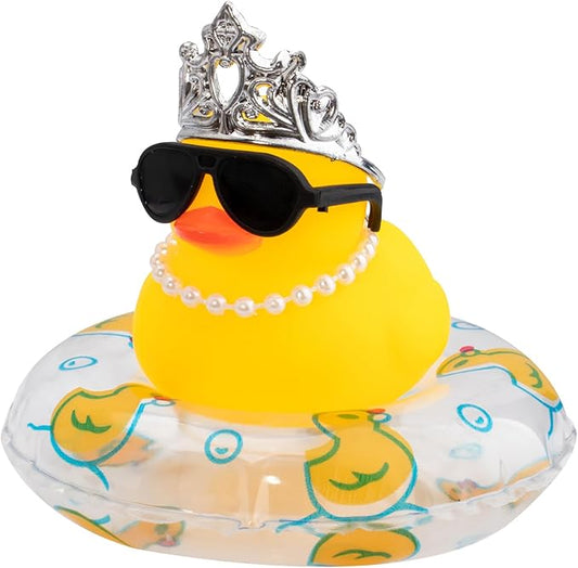 wonuu Car Duck Rubber Duck Car Ornaments Duck Car Dashboard Decorations with Cute Headband Swim Ring Necklace Sunglasses, C-Male Crown&Pearl Chain