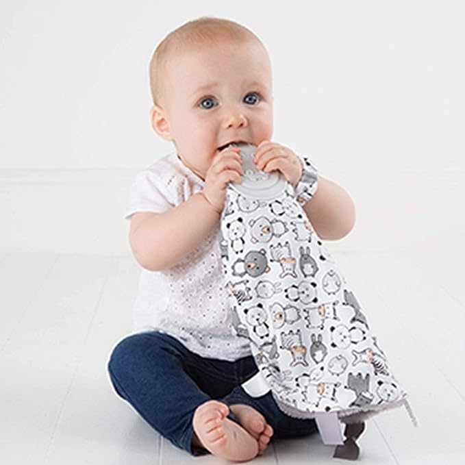 Cheeky Chompers Comfortchew | Baby Lovey with Silicone Teether & Sensory Tags | Soft Fleece Material, Attachable Loop, Machine Washable | (Panda Pals)