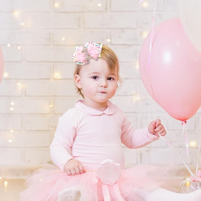 2Pcs Birthday Hair Bow for Baby Girls 1 Years Decorations Pink Sprinkle Ice Cream Confetti Hair Accessories for Baby Girls 1st Birthday Party Decorations
