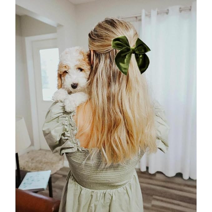 Pack of 4 Large Velvet Fable Bow Hair Clips for Kids Toddler Girl Mom Velvet Hair Bow Alligator Clips Baby Girls Women Hair Accessories (Rust/Brown)