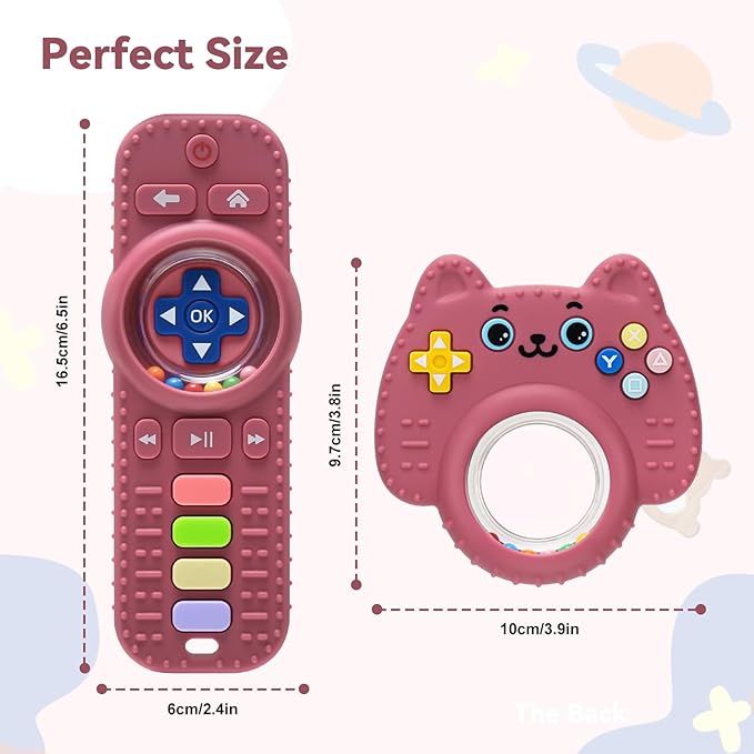 MISSLILI 2 Packs Teething Toy for Babies 0-6-9-12 Months, Silicone Baby Rattles Teether, Teething Relief Infant Toddles TV Remote Control Teether for 3-24 Months