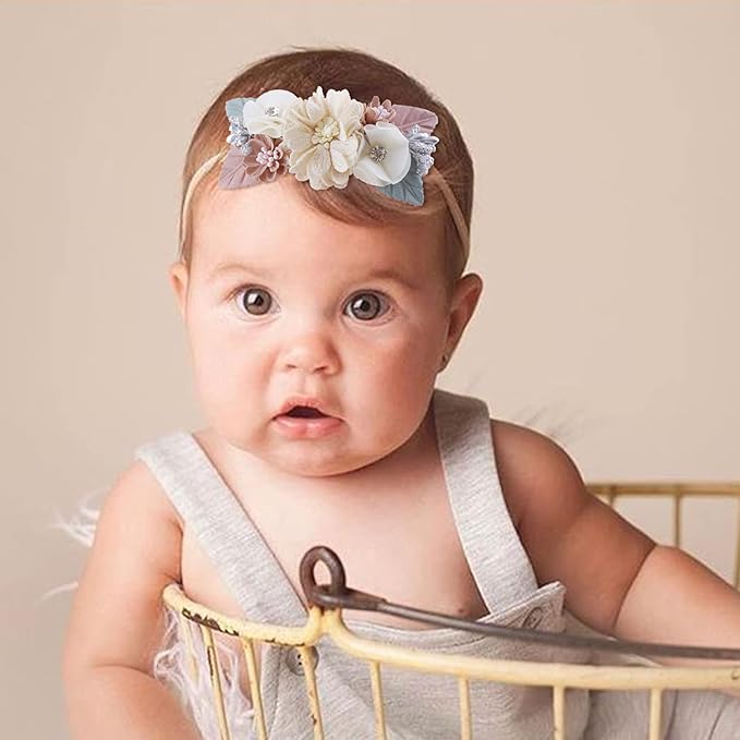 Baby Girl Flower Headband 6 PCS Elastic Hairbands Handmade Nylon Bows Headbands Chic Floral Hair Accessories Kids Gifts for Newborn Infant Toddlers