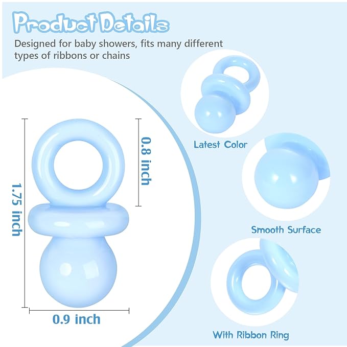24 Pcs Baby Shower Pacifiers, 1.75 Inch Plastic Pacifiers for Baby Shower Game Boy, Bulk Pacifier for DIY Decoration, Gender Reveal Table Scatter, Hunt Game Props, Party Favors(Blue)