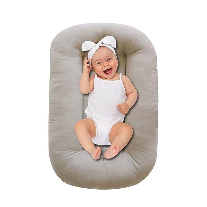 Baby Lounger 0-18 Months, Baby Lounger for Newborn, Soft Organic Cotton Breathable Lounger for Infants (Grey Baby Lounger)