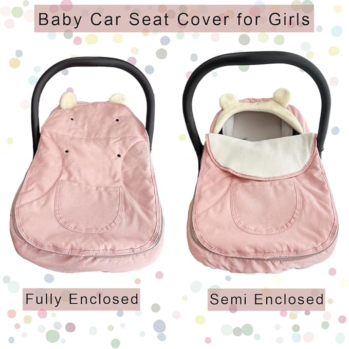 Car Seat Covers for Babies,Winter Baby Car Seat Cover Infant Carseat Covers Canopy,Universal Baby Carrier Cover for Girl Boy Carseat,Newborn Shower Gift-Pink