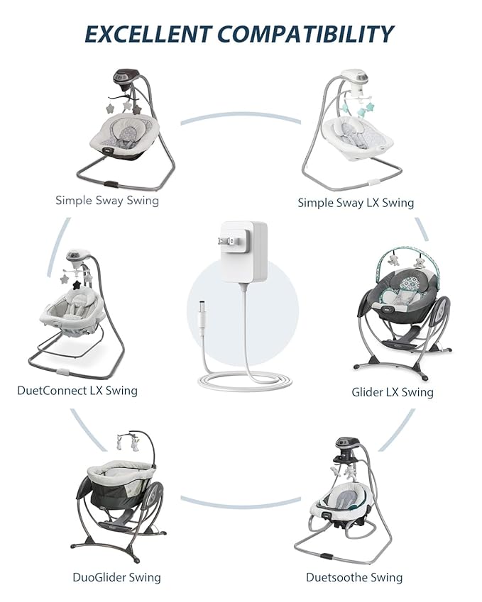 CONMDEX Graco Swing Replacement - Power Cord 6ft, Adapter 5V Charger, White