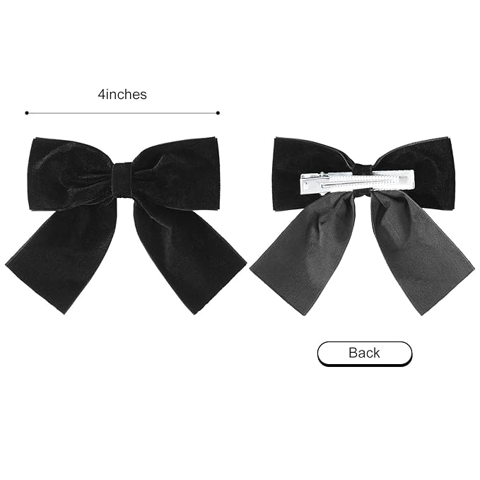 2PCS Velvet Hair Bows Black Hair Ribbon Clips 4" Big Fall Alligator Clips Hair Accessories for Women Girls Toddlers Kids Baby
