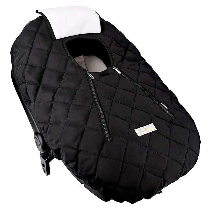 Bebamour Car Seat Cover for Babies Winter - Baby Car Seat Covers Universal Cold Weather Shield,Warm and Cozy Carseat Covers (Black)
