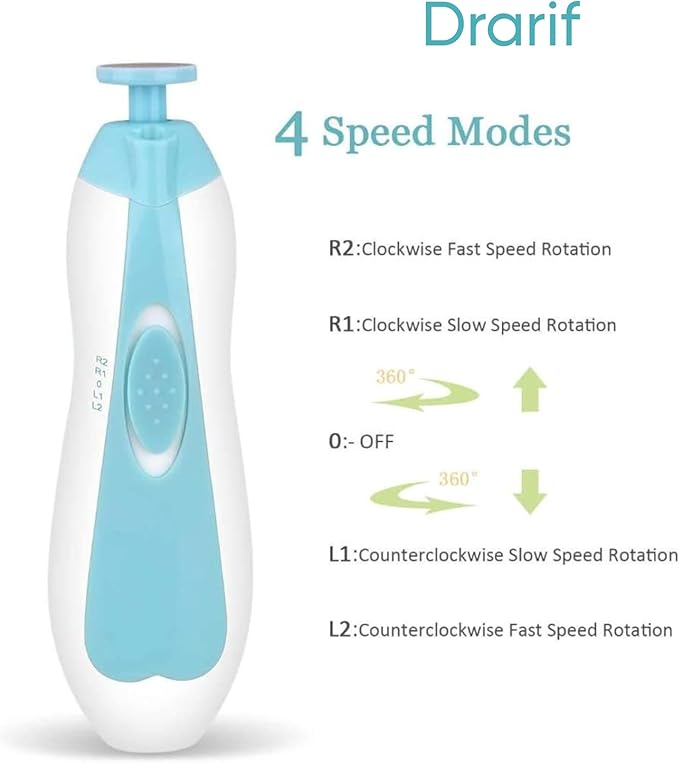 Drarif Baby Nail Trimmer Electric 14 in 1 Manicure Set with four Extras Safe Baby Nail File Kit Portable Quite with LED light. Electric Nail File Baby Finger or Toe Nails, for Baby as well as Mothers.