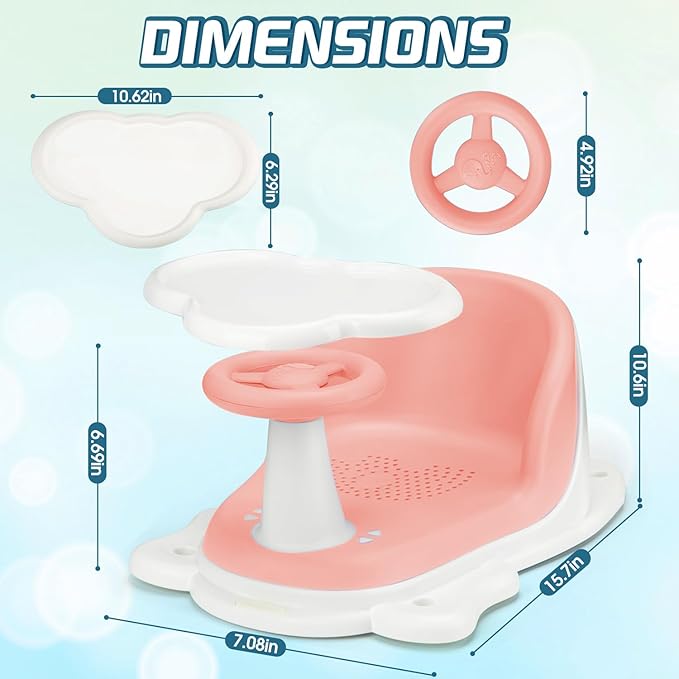 Baby Bath Seat with Tray for Babies 6 Months & Up, Baby Bathtub Seat with Ultra Strong Suction Cups, Infant Bathtub Support Chair Soft Cushion & Ergonomic Backrest, Ideal Gift for Infants (Pink)