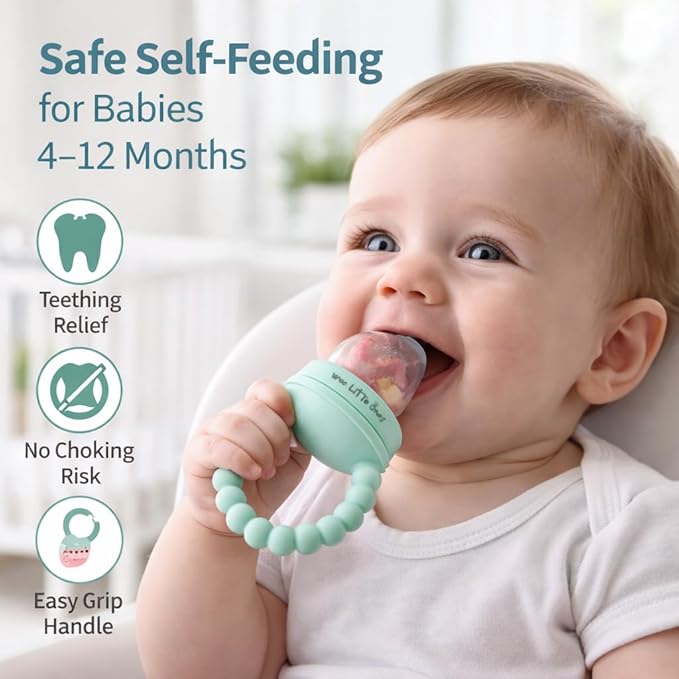 Baby Fruit Feeder Pacifier – Silicone Baby Food Feeder for Teething Relief, Infant Self Feeding Feeder with Freezer Tray & Popsicle Mold, BPA Free Baby Teether for Babies 4-12 Months