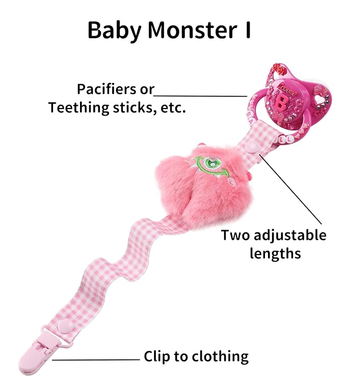 CutiePlusU Adult Pacifier Clip Adult Size Pacifier Holder Clip 4 Pack- Little Monster