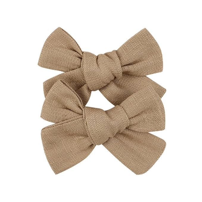 3.2'' Girls Brown Linen Hair Bows Clips - Alligator Clips Hair Accessories for Little Girls, Toddlers, Kids, and Teens