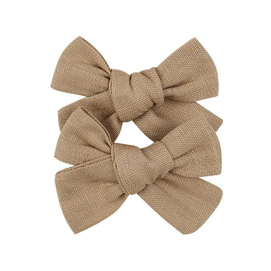 3.2'' Girls Brown Linen Hair Bows Clips - Alligator Clips Hair Accessories for Little Girls, Toddlers, Kids, and Teens