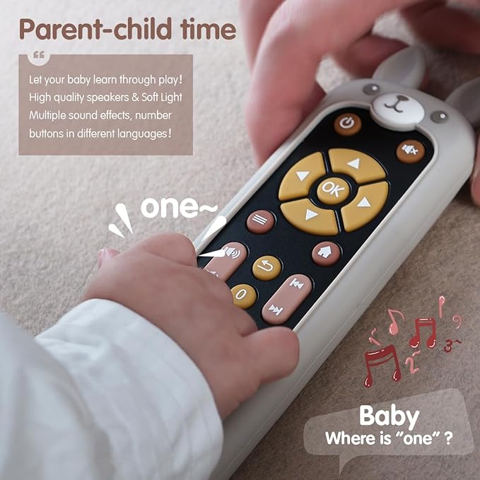 Nueplay Pretend Remote Control Toy for Toddlers with Light and Music-Includes 2 Washable Silicone Covers,Trilingual Number Learning in English,Spanish and French,Gifts for 1 Year Old Girls